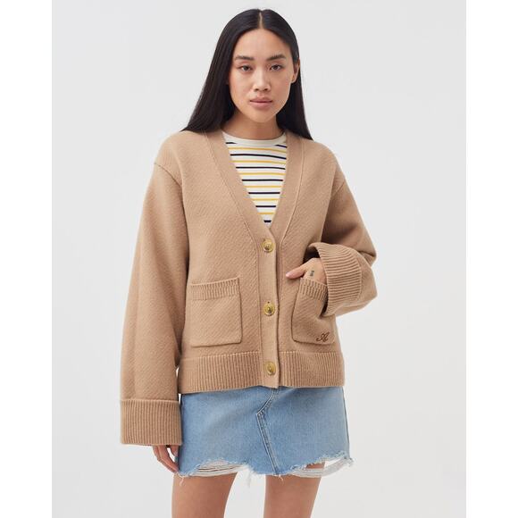 Axel Arigato Memory Cardigan Beige Camel Lambs Wool Oversized Boxy Medium